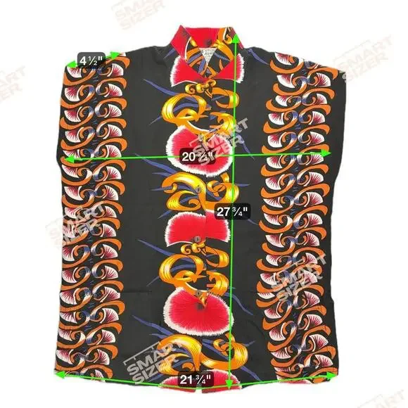 Avanti Auth Hawaiian 100% Silk VTG Shirt Black with Red and Orange Floral